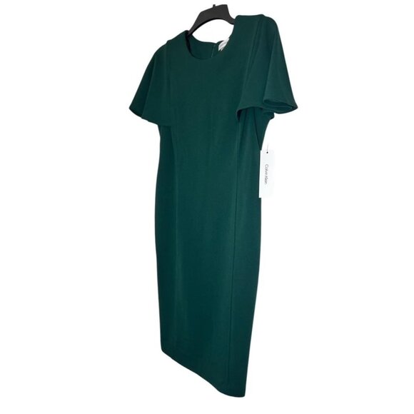 Calvin Klein Womens Dark Green Short Flutter Sleeve Sheath Midi Dress Sz 10 NWT - Picture 3 of 11